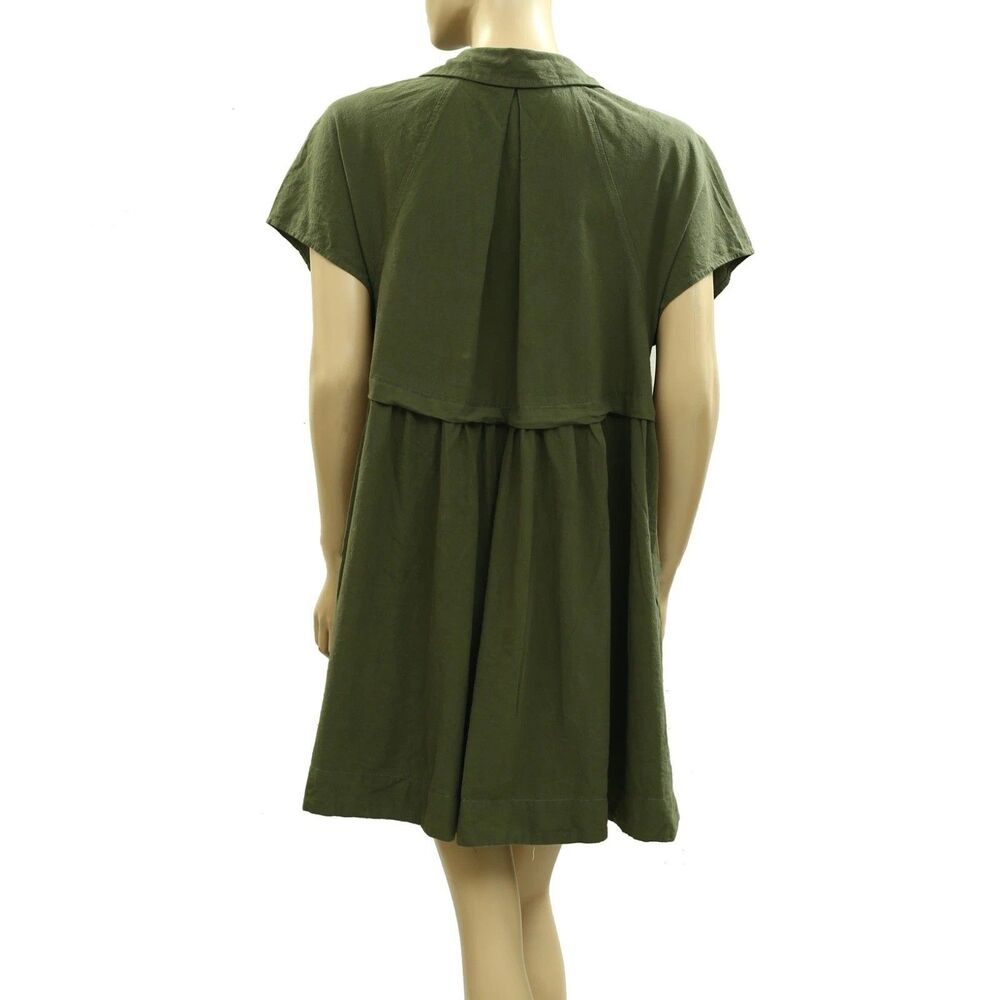 Free People We The Free Ronnie Poplin Mini Dress Buttondown Green S 285975 - Picture 7 of 8